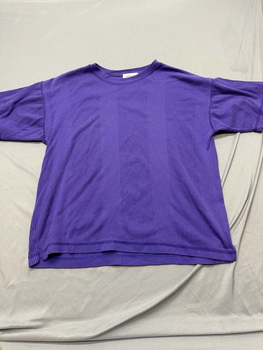Lauren Brooke Purple Ribbed Short Sleeve Crew Neck T-Shirt Size M